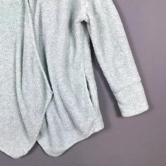 Soft Surroundings Cozy Up Cardi Cardigan Medium M Fleece Pockets Snap Front Blue - Picture 13 of 15